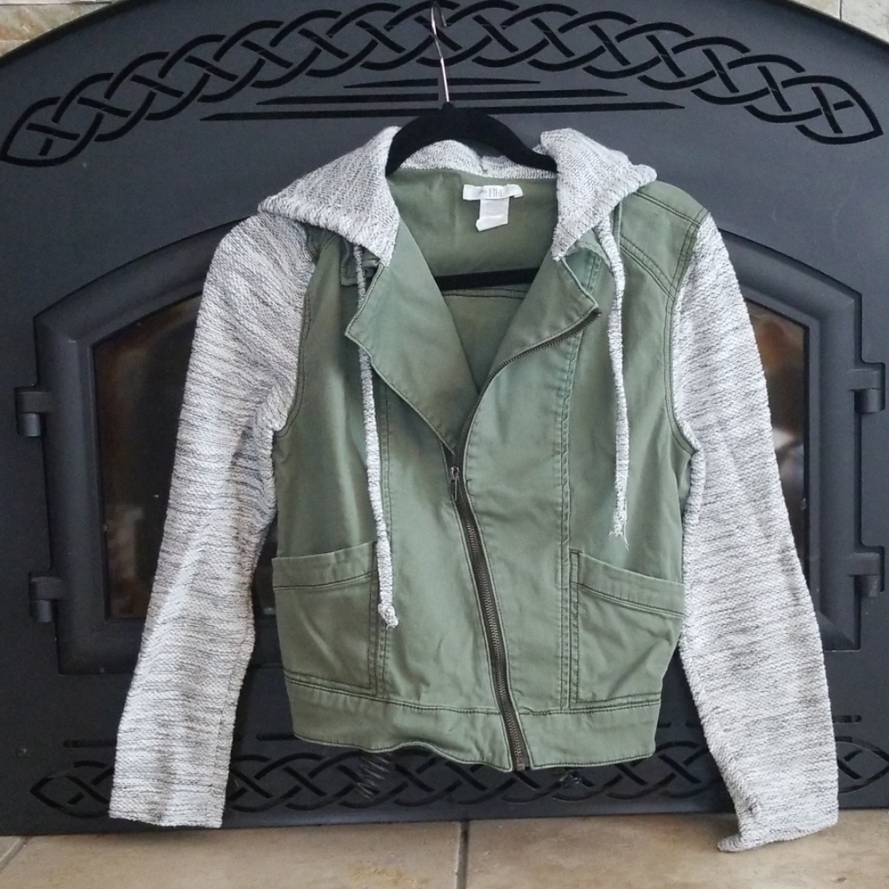 Green and white fall jacket